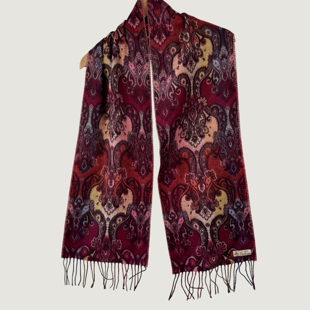 Elegant Multicolor Paisley Wool Scarf - Burgundy and Rose